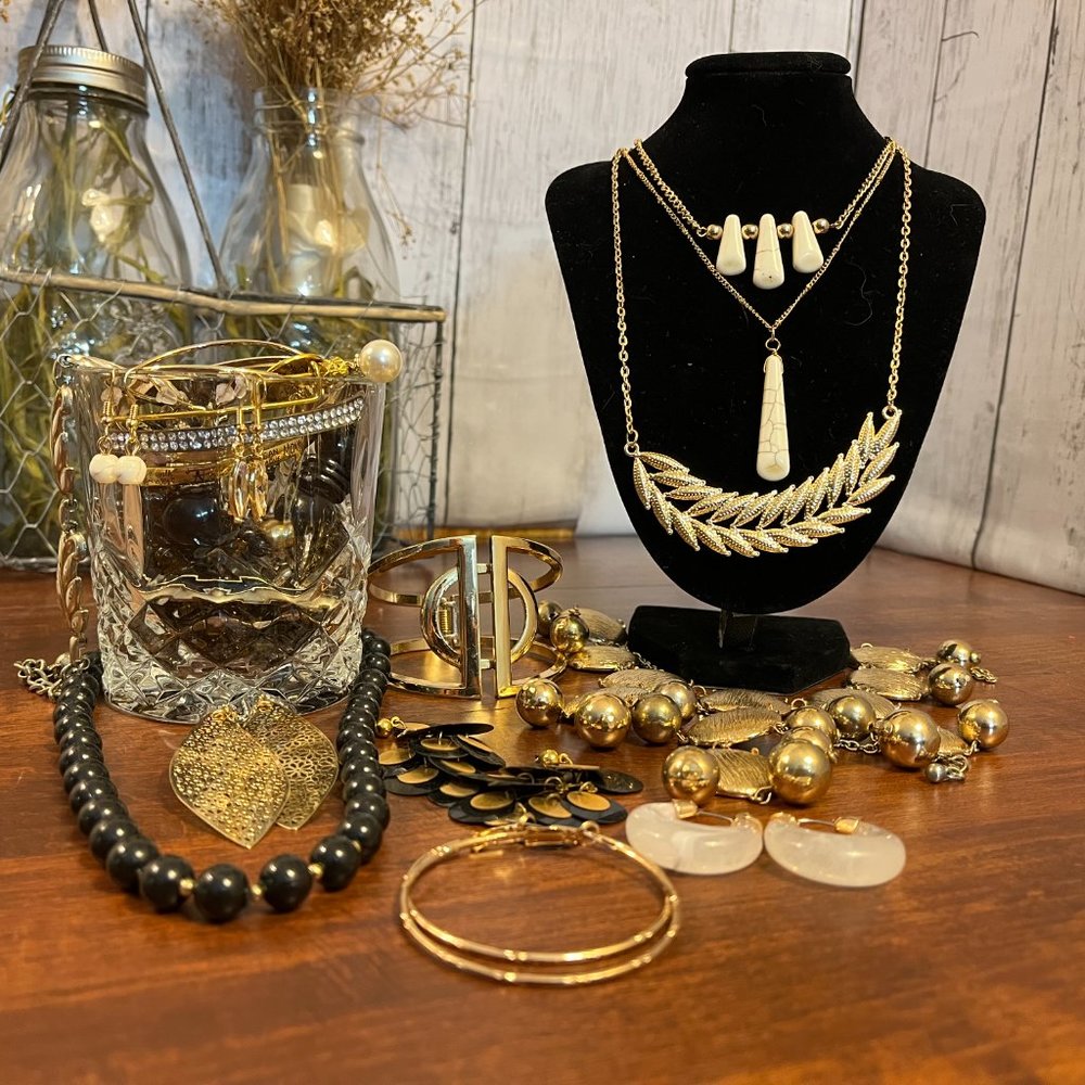 Mystery Mix of Jewelry Jar - Gold and Black